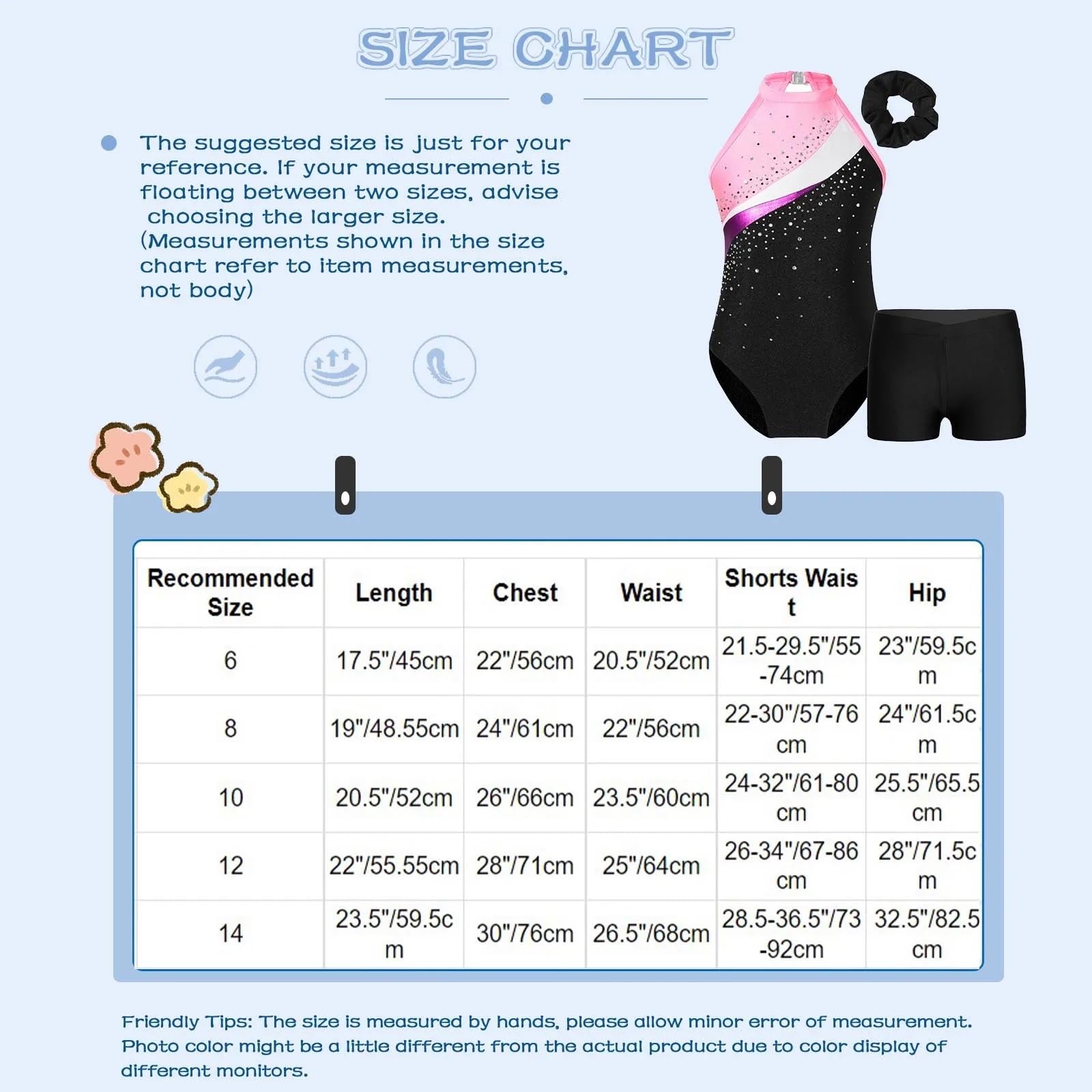 Body Ginnastica Bambina Body da Ginnastica for Bambine, Abiti da Danza Classica, Pantaloncini Sportivi con Strass, Body da Allenamento for Pattinaggio Artistico(Color3,10Y)