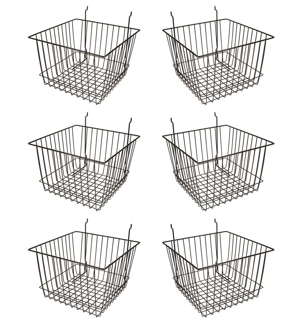 Econoco - Black Multi-Fit 12” Deep Wire Basket for Slatwall, Pegboard or Gridwall (Set of 6) Metal Semi-Gloss Basket, Black