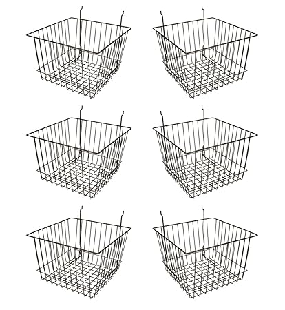 Econoco - Black Multi-Fit 12? Deep Wire Basket for Slatwall, Pegboard or Gridwall (Set of 6) Metal Semi-Gloss Basket, Black