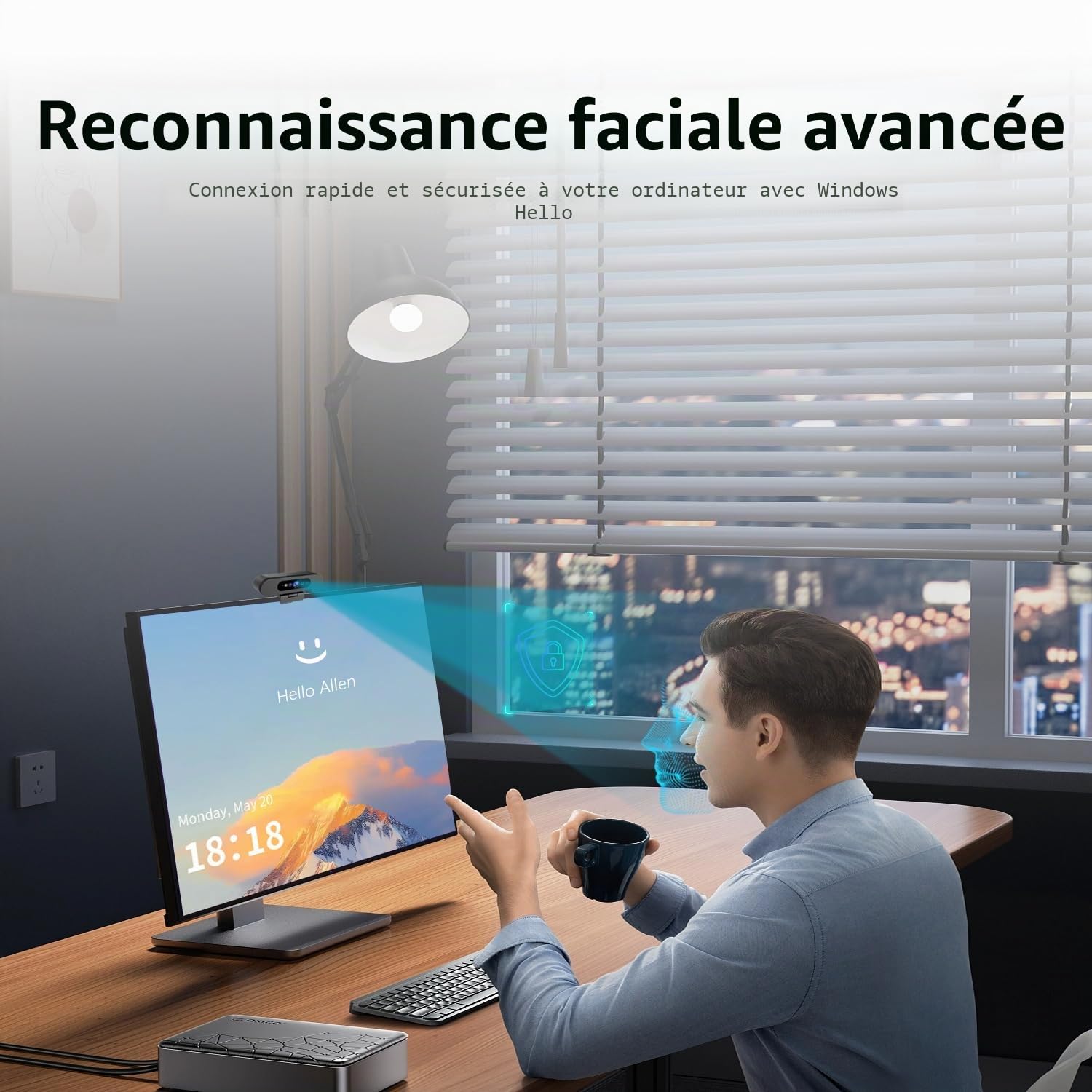 TOALLIN Webcam 2K QHD pour Windows Hello Face Login, caméra de reconnaissance faciale infrarouge, webcam USB avec microphone, vue grand angle de 92 °, pour appels vidéo