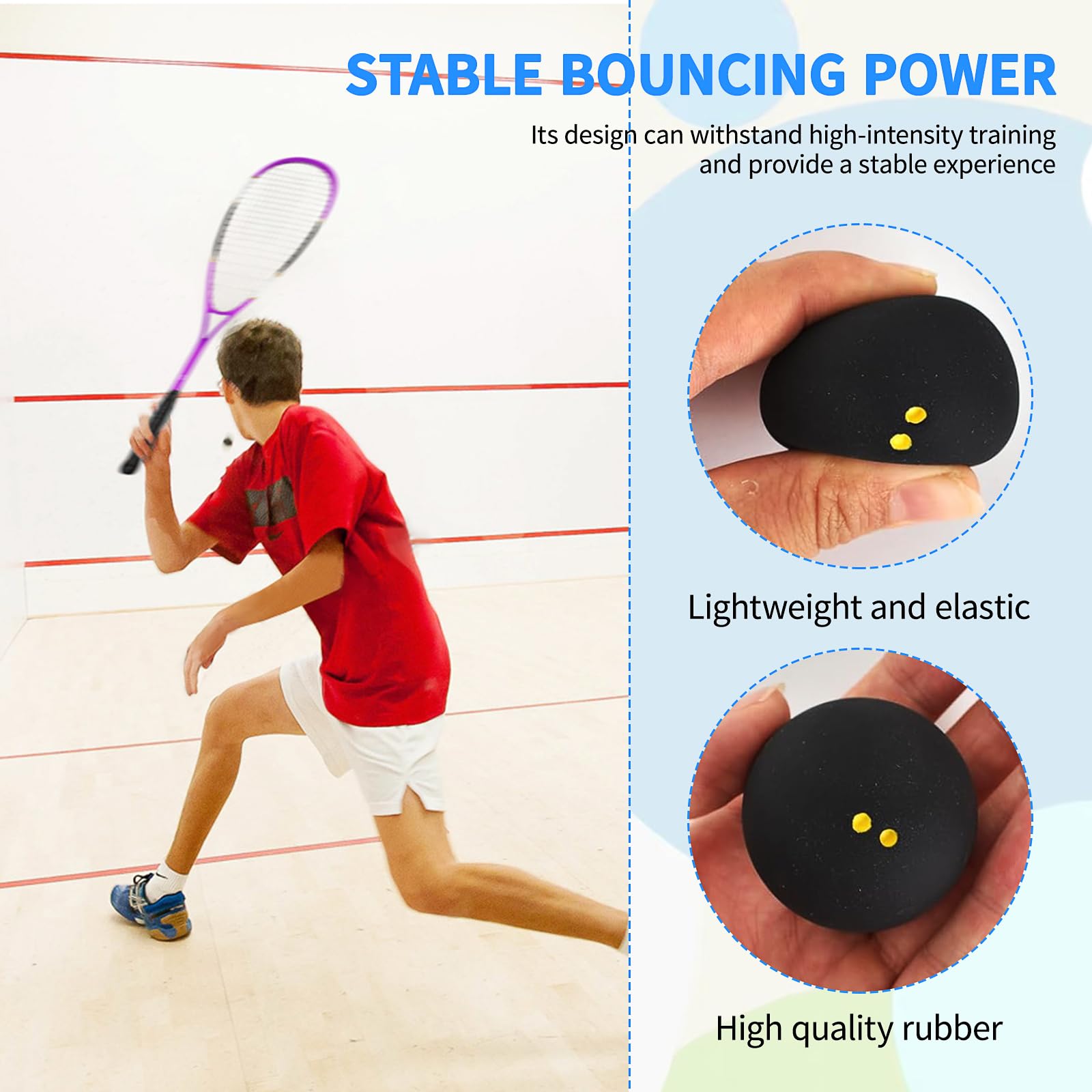 Squash Balls 4 Piezas Pelotas de Squash Deportivas Amarillas Doble Punto Goma Competición