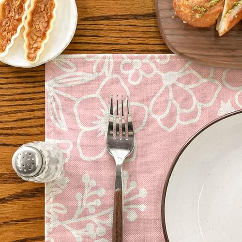 Miniatura 6 de Artoid Mode Juego de 4 manteles individuales de primavera con flores rosas florecientes, 12 x 18 pulgadas, para decoración de fiestas, cocina,