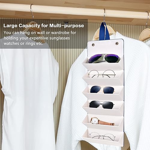 Miniatura 3 de MEGREZ Caja organizadora de lentes de sol, cuero sintético plegable para mujer, estuche organizador de gafas, soporte múltiple para lentes de sol
