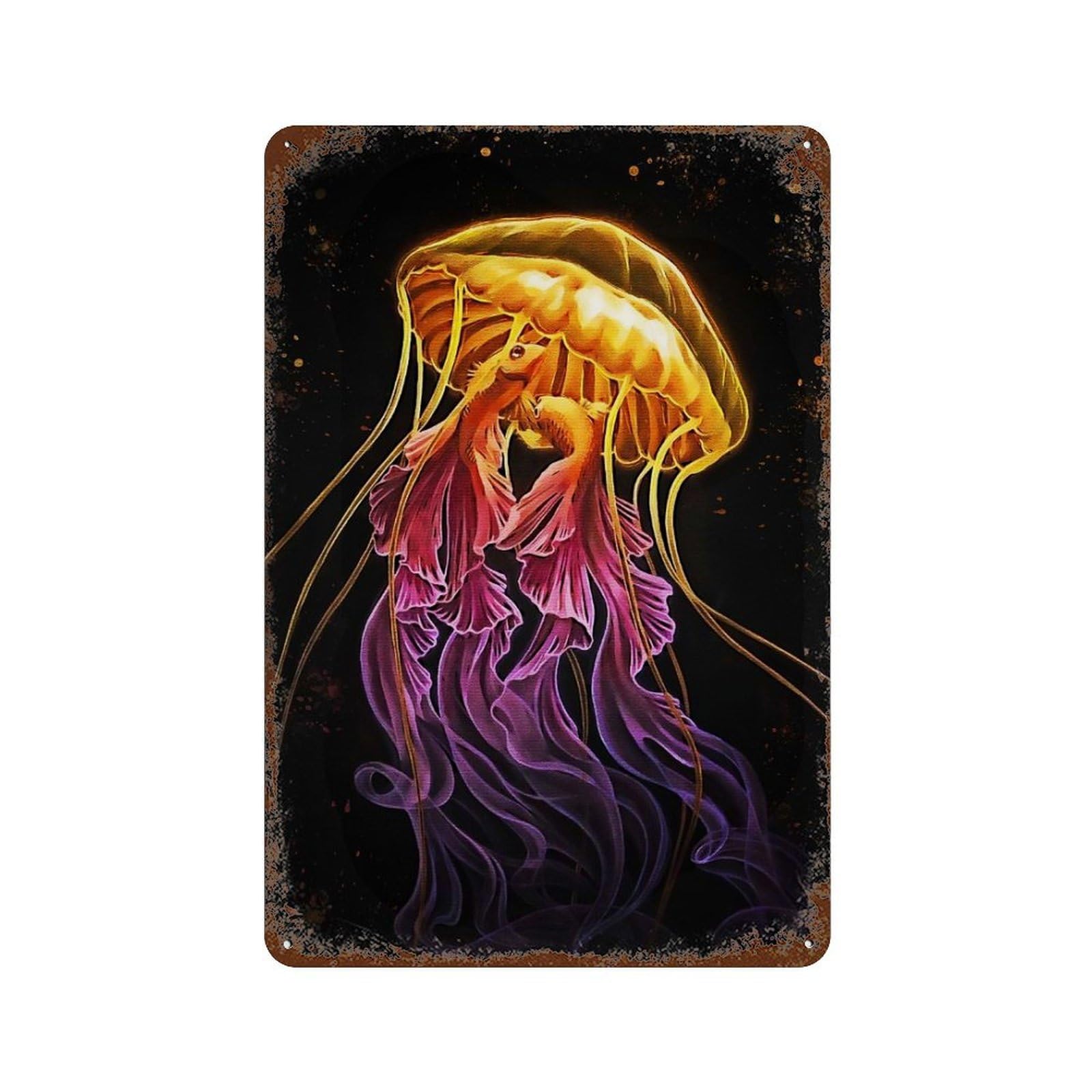 Garage Style Jellyfish New Art Retro Metal Sign 11.8"x7.9", Classic Wall Plaque for Bar And Workshop