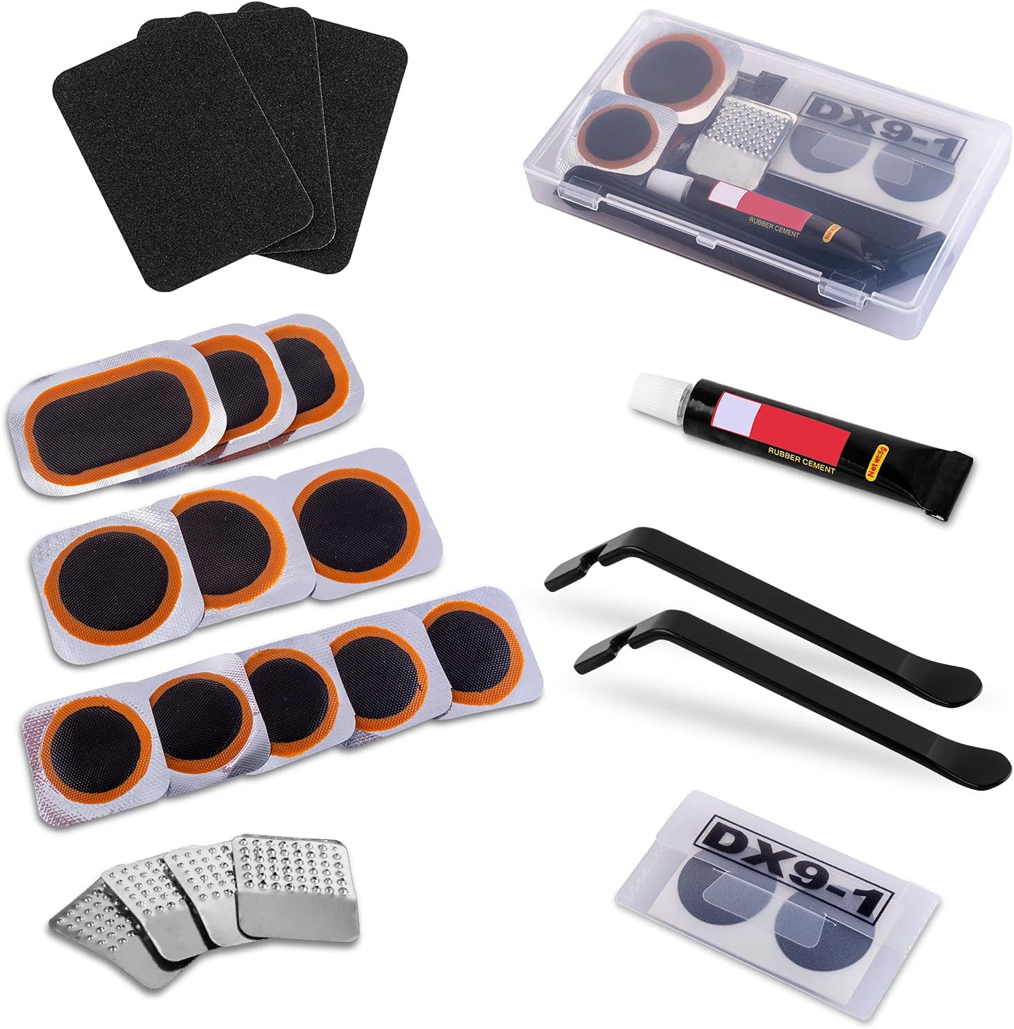 KOAREL Bike Tire Repair Kit Inner Tube Puncture Patch with Vulcanizing Patches,Glueless Patchs,Metal Rasp,Lever,Sandpaper,Portable Storage Box for Motorcycle,BMX Cycling, Inflatable (Black-2) : Sports & Outdoors
