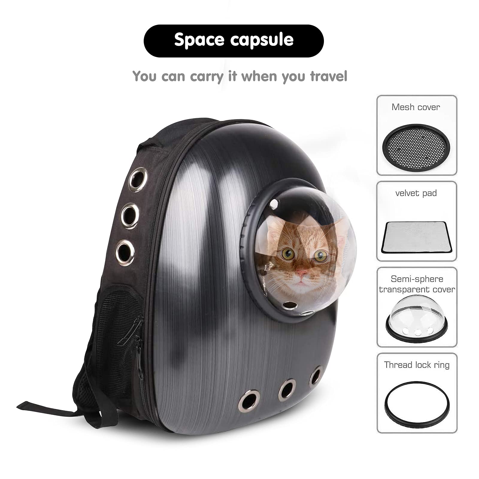 PETCUTE Mochila para Mascota,Transpirable Mochila Transportín Perro con Correa de Hombro Ajustable,Cremalleras Dobles,Bolsa de Transporte de Burbujas para Gato de Perro Pequeños Animales Cielo Azul