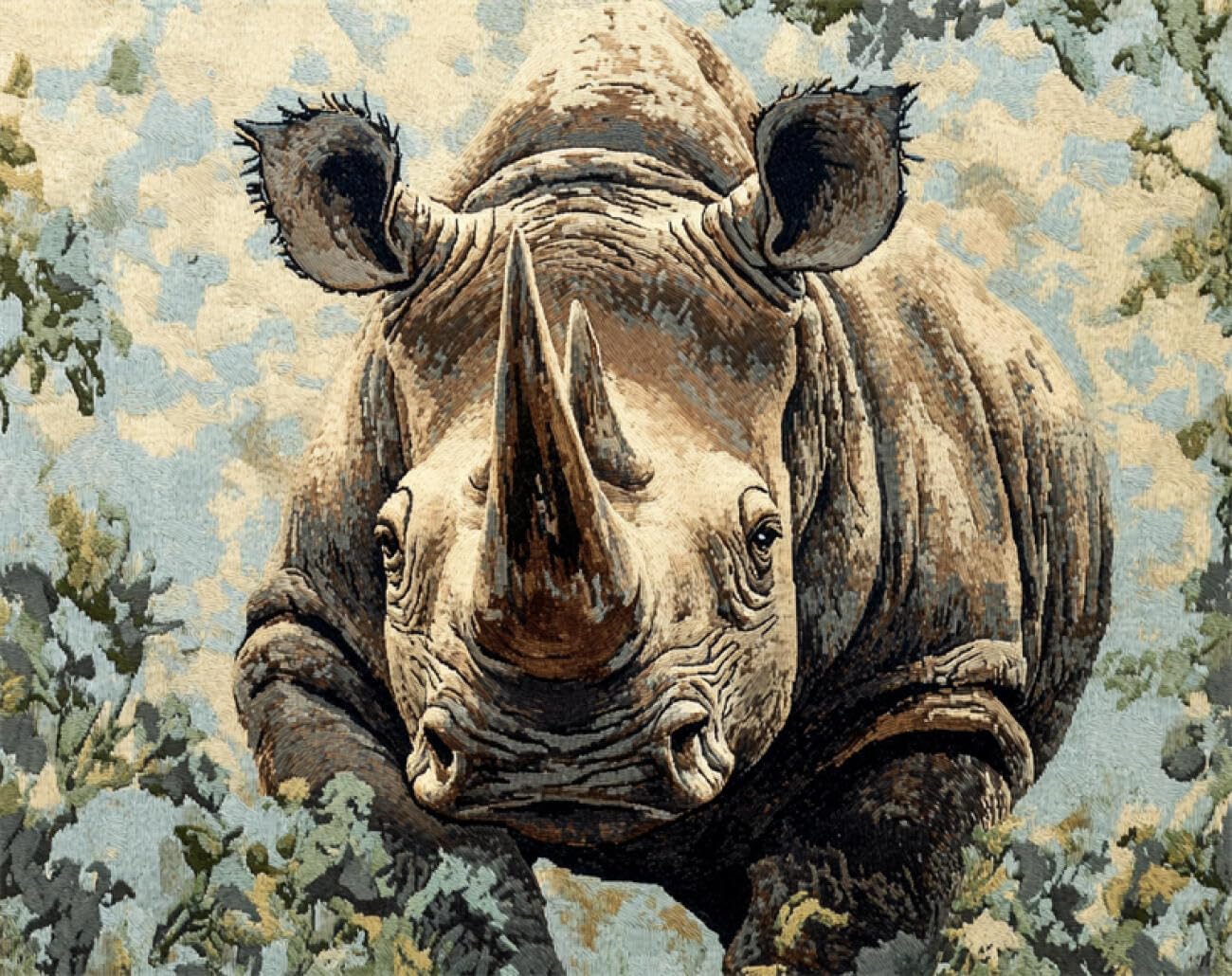 AMBATTERY Animal Tapestry Kit Fantasy Rhinoceros DIY Rugs Set with Printed Canvas Floor Mat Crochet Yarn Embroidery Hook Latch Carpet Tapestry for Home Decoration 33x45in