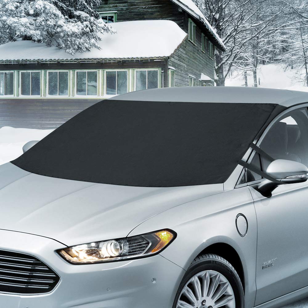 BDK Windshield Cover for Ice Snow and Hail Protection - Waterproof Magnetic Guard for Winter, Freeze Protector for Auto Truck Van and SUV, Black, 78" x 43" in
