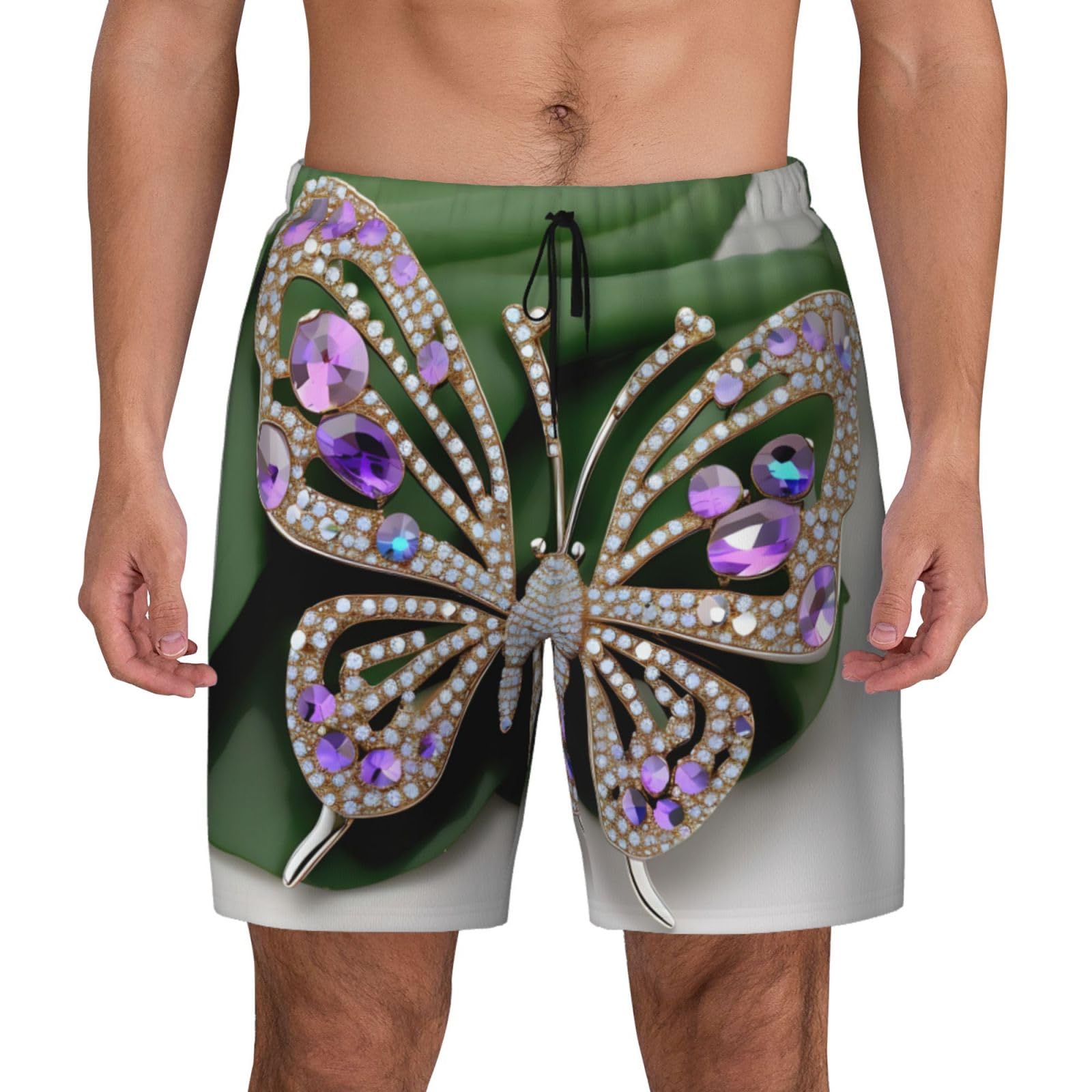 Short de bain de luxe pour homme avec strass papillon et compression - 8