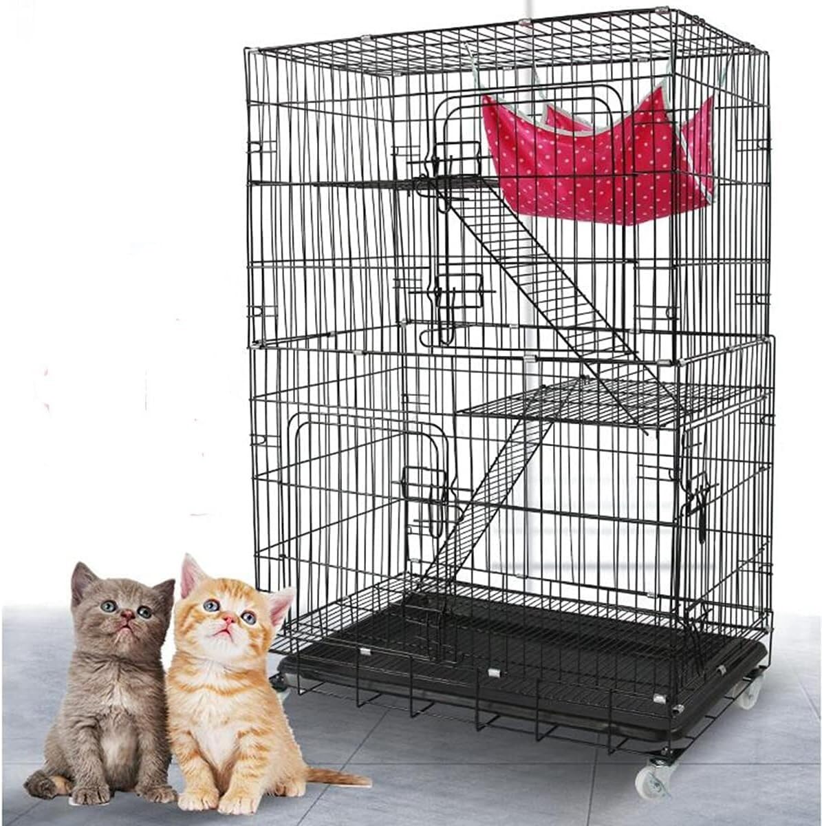 sdneNest Gabbia per animali domestici doppia casetta pieghevole in grassetto crittografato cuccia per animali domestici grande spazio gabbia per animali domestici, 61 x 43 x 100 cm
