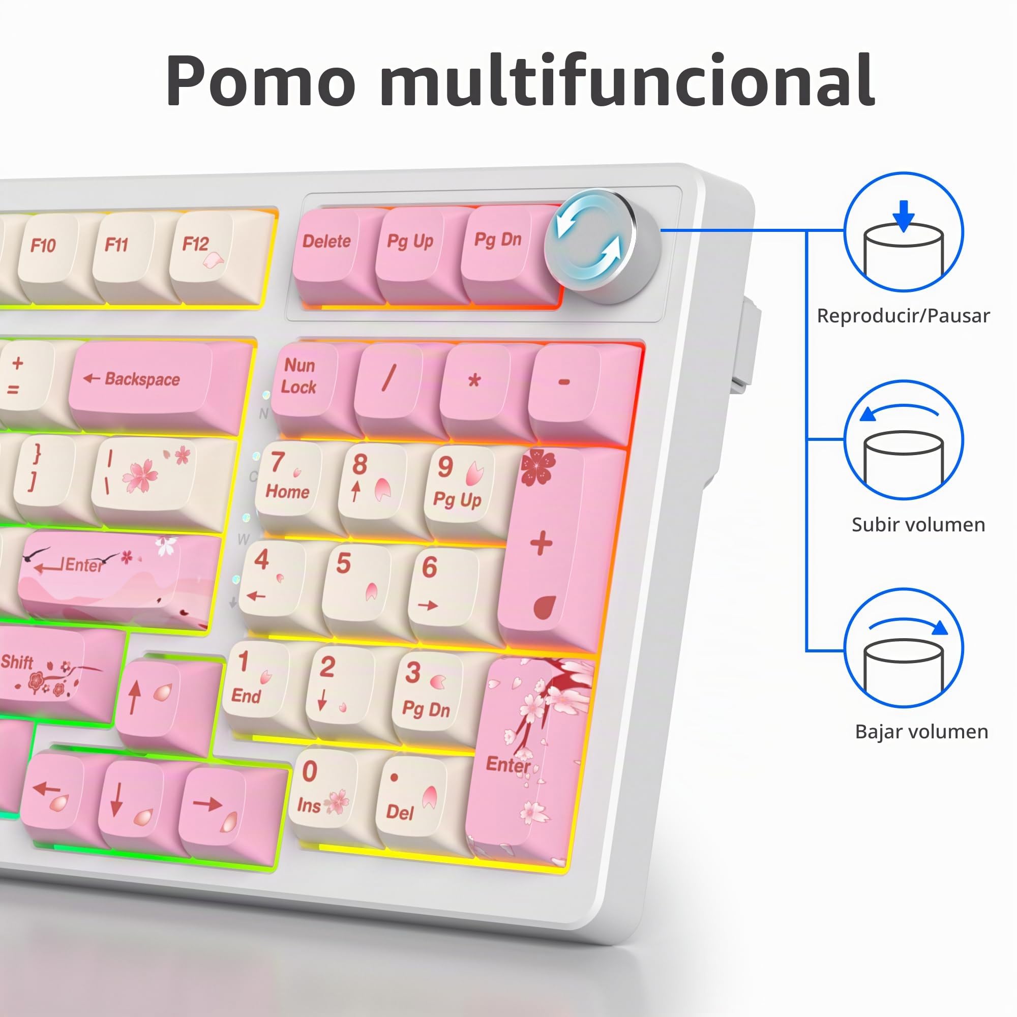 SOLIDEE Teclado mecánico para juegos con cable al 95 %, estructura de junta, teclado retroiluminado RGB, teclado mecánico intercambiable en caliente de 98 teclas con perilla de control, teclado