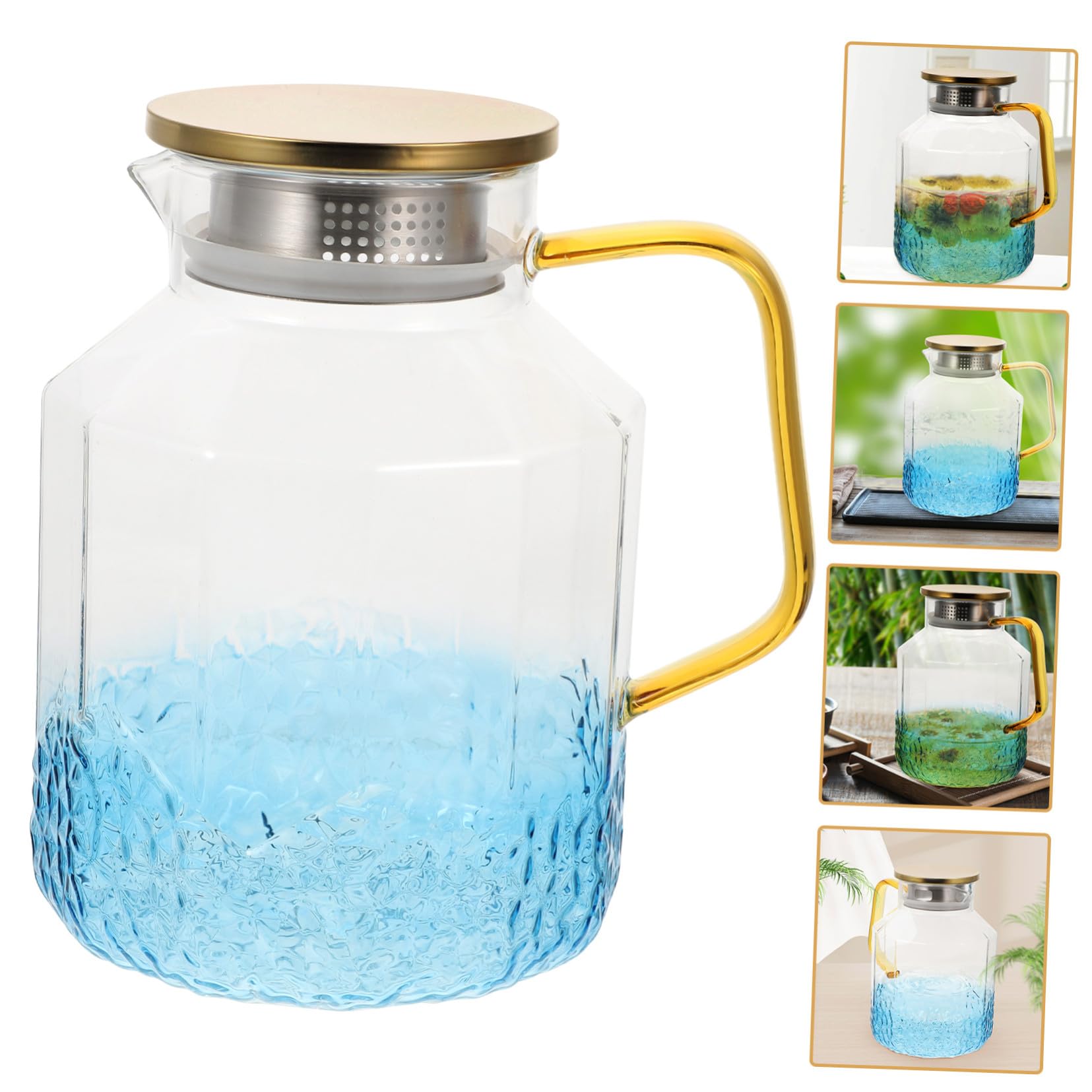 Wasserspender aus Glas Praktischer Küchendispenser Glaskrug mit Deckel und Ausguss Transparenter Wasserkrug für Kühlschrank Großer Getränkekrug Zufällige Farbe