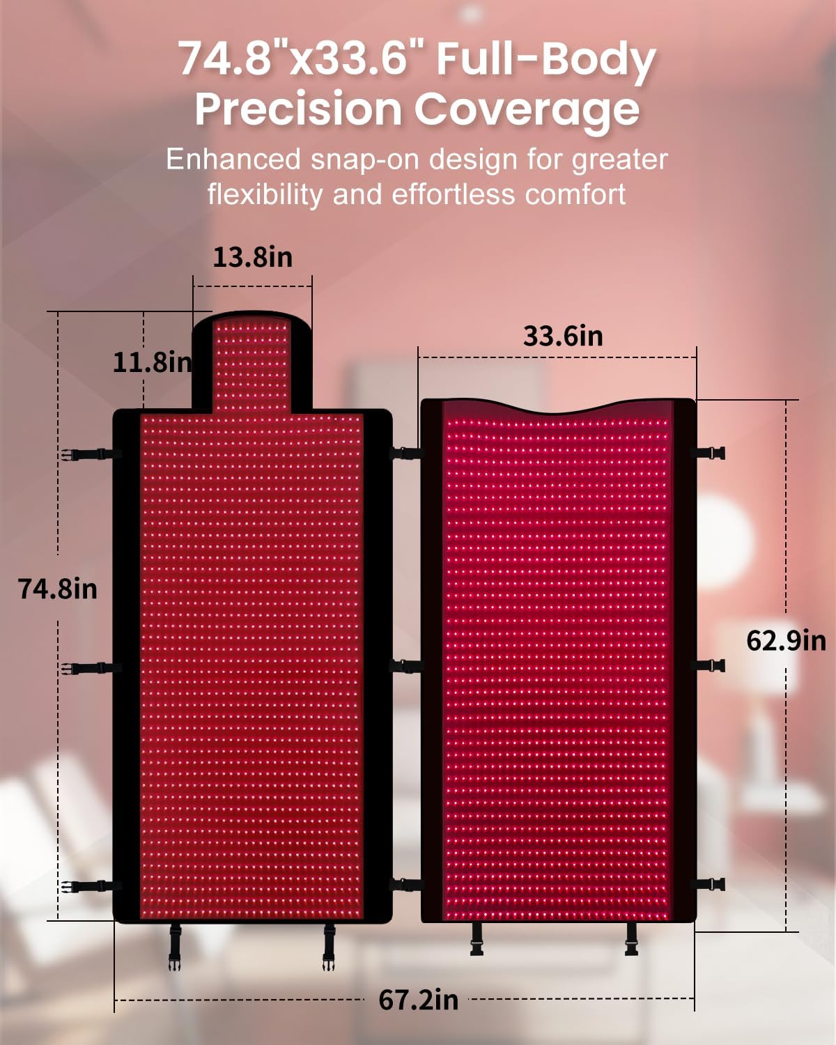 Red Light Therapy Mat Full Body 74.8"x33.6", Infrared Red Light Therapy Blanket with 2630 LEDs, 660nm & 850nm Dual Wavelength, Pulse Modes, Timer & Intensity Control