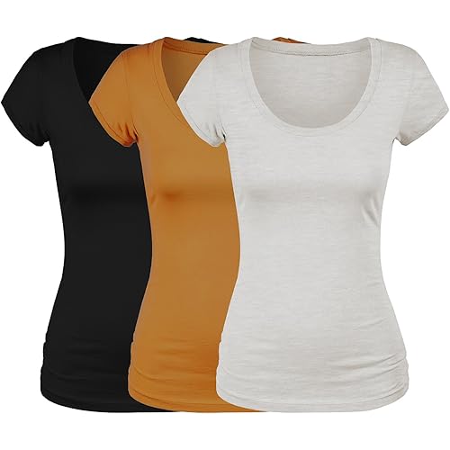 Emmalise Women's Short Sleeve Tshirt Scoop Neck Tee Value Pack Junior Plus Sizes
