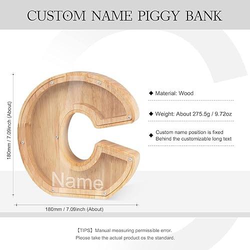 Miniatura 2 de Alcancía de madera personalizada para niños y niñas, alcancía con nombre personalizado de 26 letras para niños y niñas, regalo de cumpleaños (C)