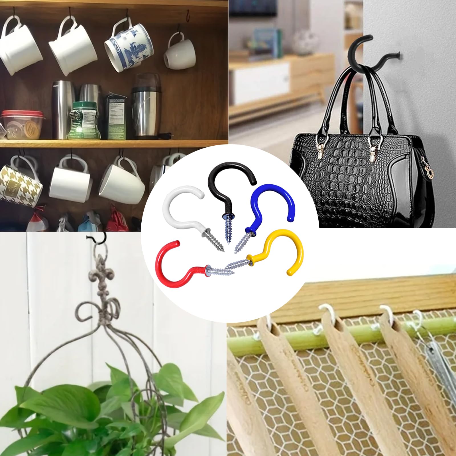 78 Ganci A Vite In Ferro Per Legno E Soffitto, Colori Bianco E Oro, 6 Misure Diverse, Rivestimento Antigraffio, Per Appendere Piante E Utensili - 3