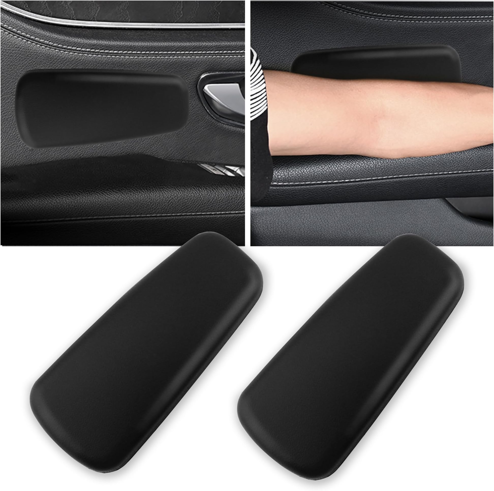 OFBAND 2PCS Elbow Pad Arm Rest for Car,Soft Leather Arm Rest Pillow with One-Piece Molding for Comfortable Support,Universal Car Accessories Car Knee Cushion Car Door Armrest Pads (Black)
