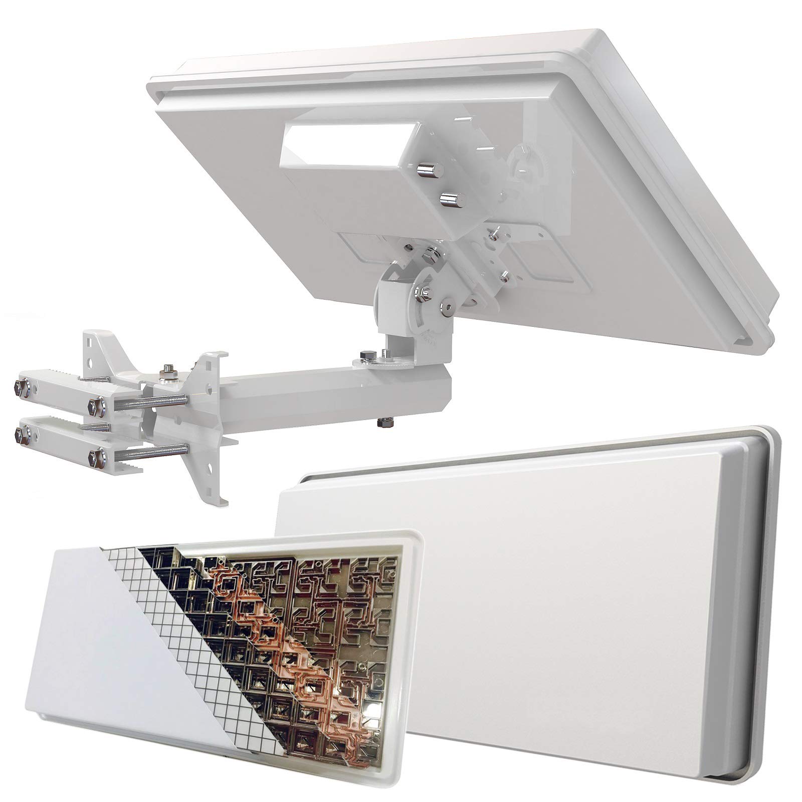 Selfsat H30D2+ Flachantenne Twin mit Fensterhalterung + 20m Kabel Anschluss Set (2 Fensterdurchführung + 8 F-Stecker + 4 Wetterschutztüllen)