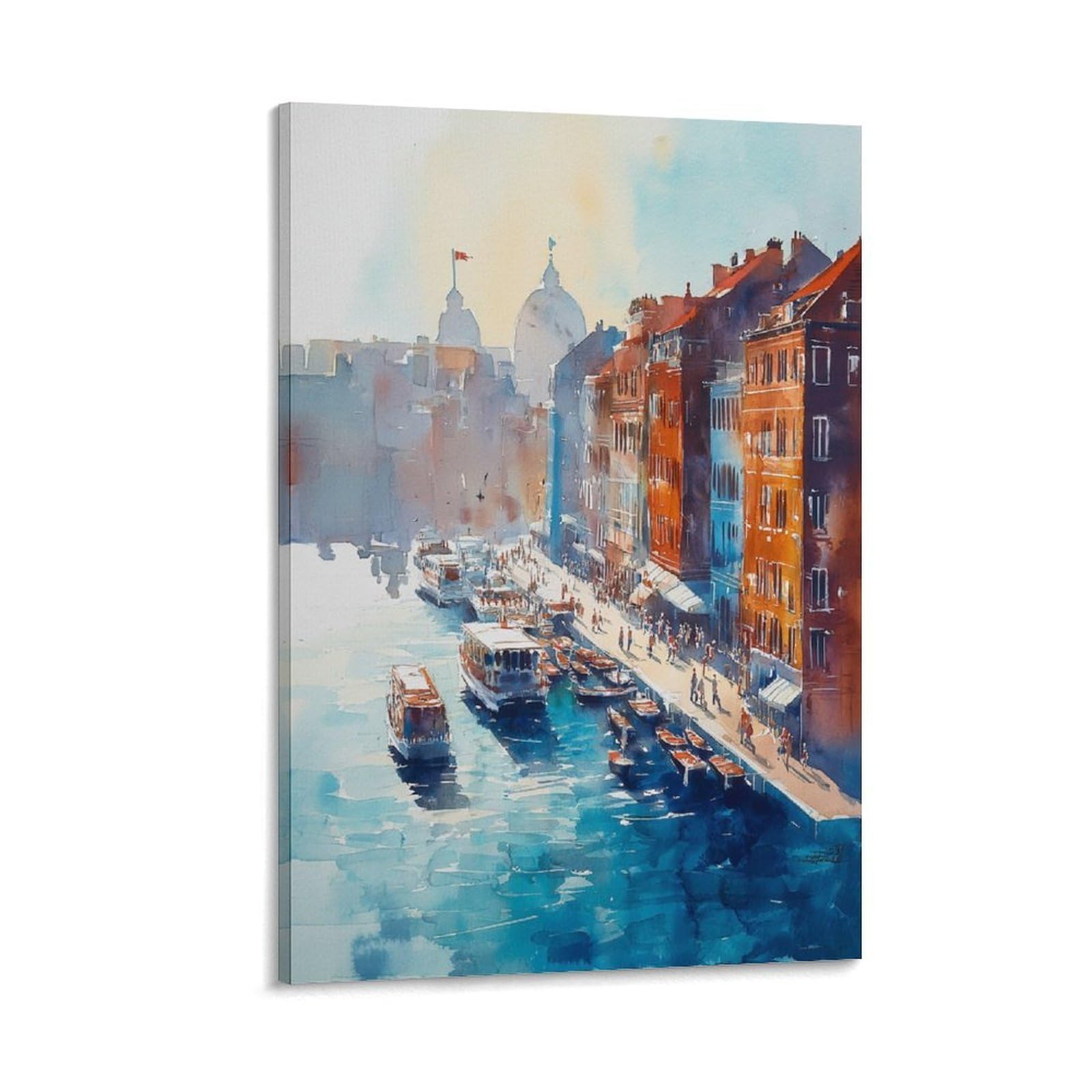 XWYMXZ Boston Watercolor Print Cityscape Poster 24x36inch(60x90cm) Vintage Watercolor Canvas Art