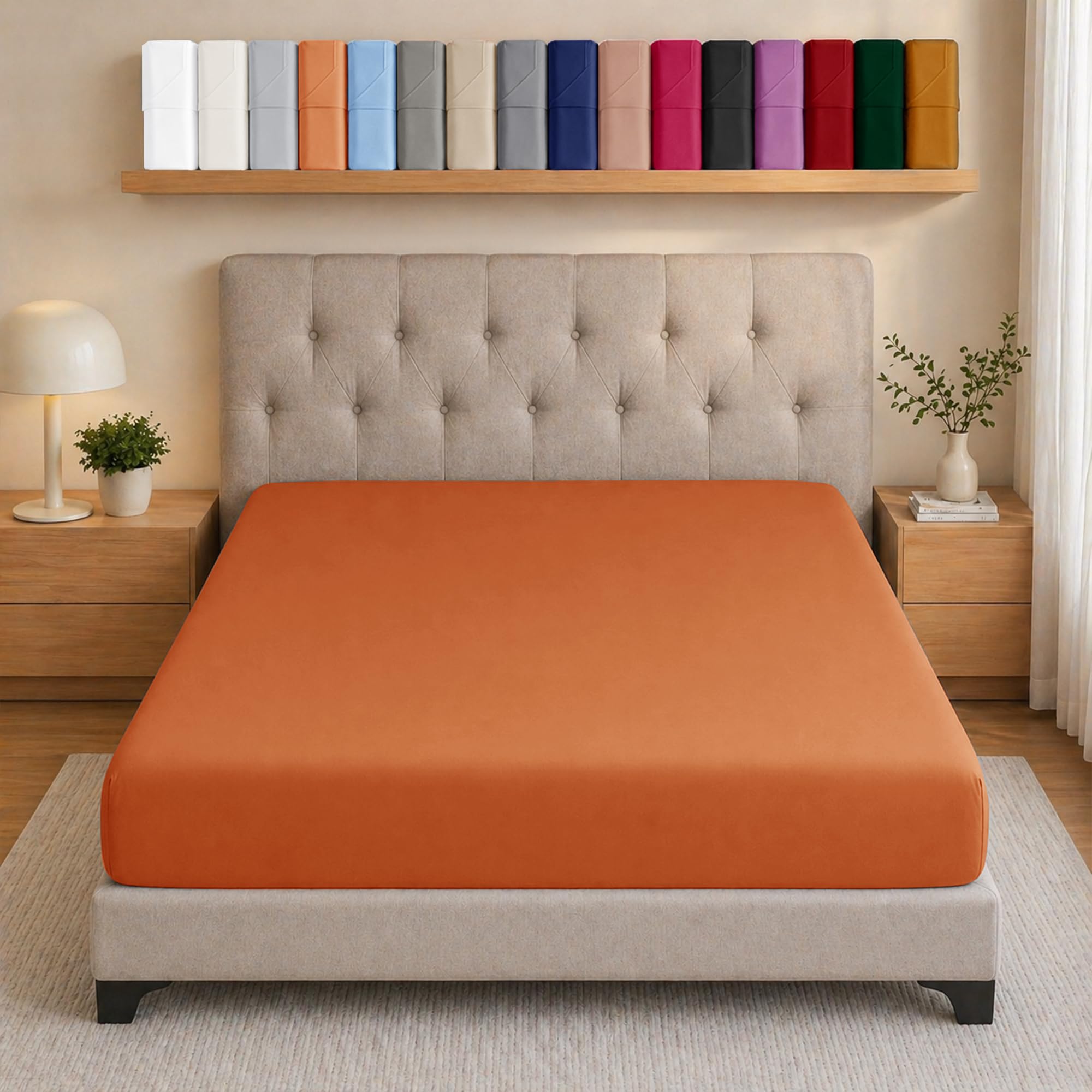 Ameha Rust Double Bed Fitted Sheet Deep Pocket Up To 25 Cm Bedsheets Ultra Soft Brushed Microfiber Elasticated Corners Bottom Sheet Shrinkage And Fade Resistant