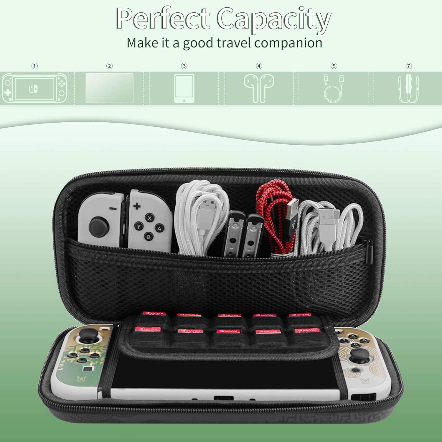 FUNDIARY Black of Zelda Carrying Case for Nintendo Switch OLED, Shockproof Accessories of Switch Console with Portable Travel Bag, Hard PC Dockable Cover, Screen Protector, Handle Strap & 2 Thumb Caps
