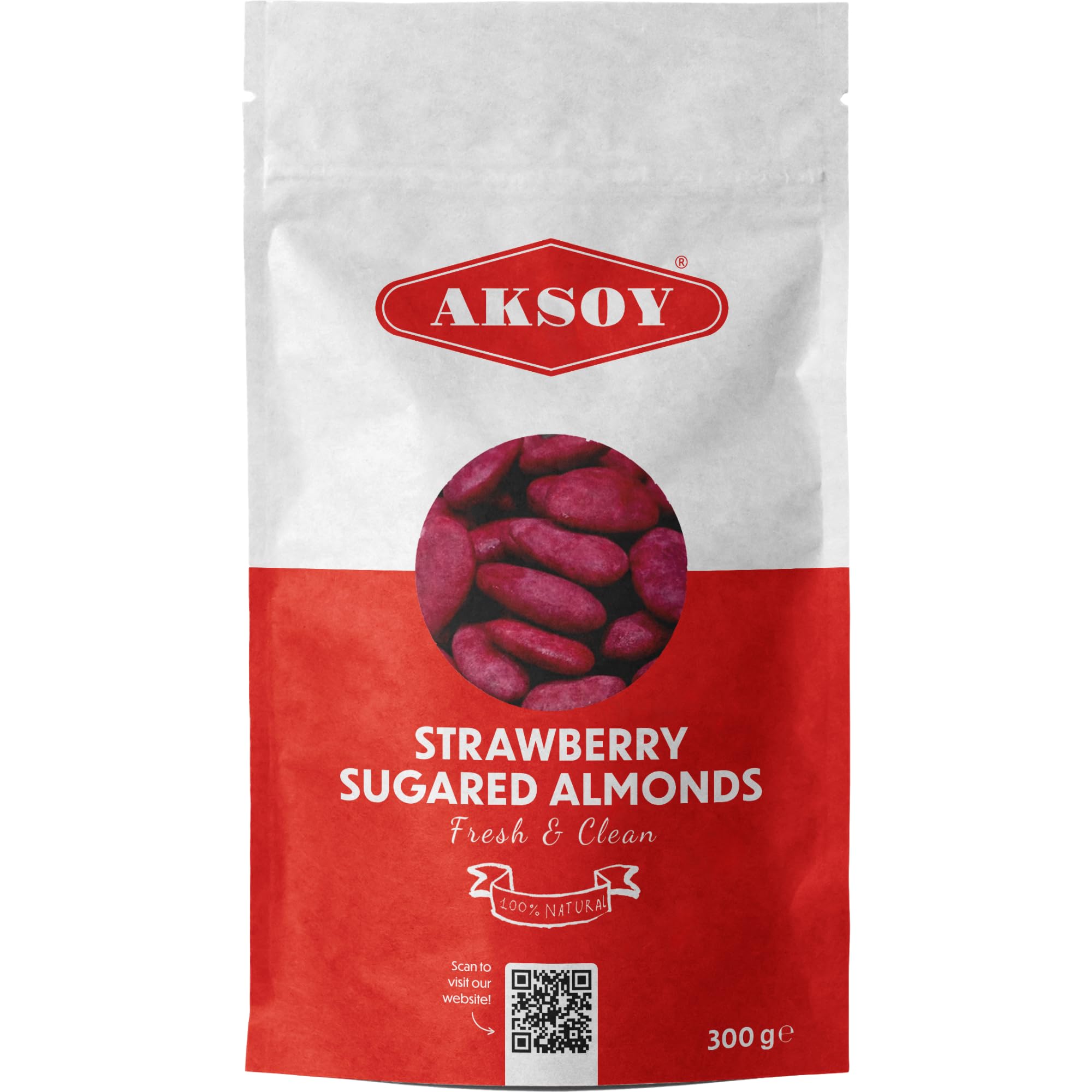 Aksoy Sugared Almonds Strawberry Flavour 300g | Crunchy & Sweet Candy-Coated Nuts | High Protein, Vegan Snack | Perfect for Snacking, Parties & Desserts