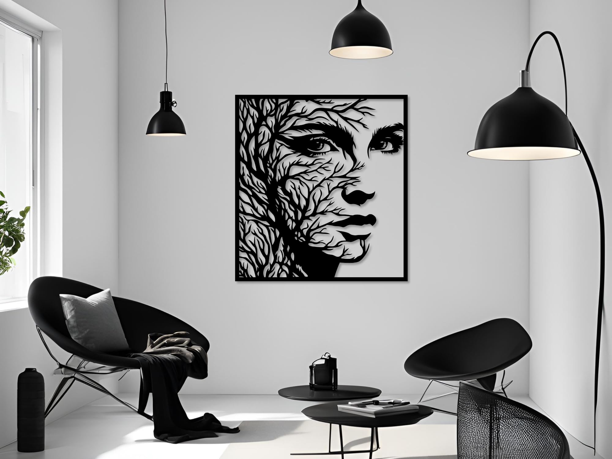 VAILLA Tree of Life Wooden Wall Art Abstract Tree Man Woman Face Large 3D Wooden Wall Decor Set of 2 Hanging Sculpture Modern Home Decoration 3D