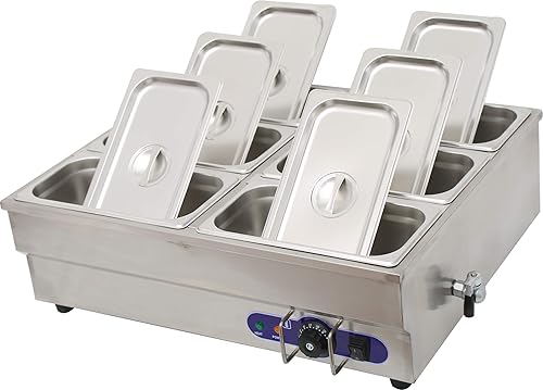 INTBUYING 110V 1500W 1/3 GN 6 Pan Calentador de sopa de alimentos comerciales eléctrico vaporizador de mesa de vapor 12x5.5x6 pulgadas Pan doble