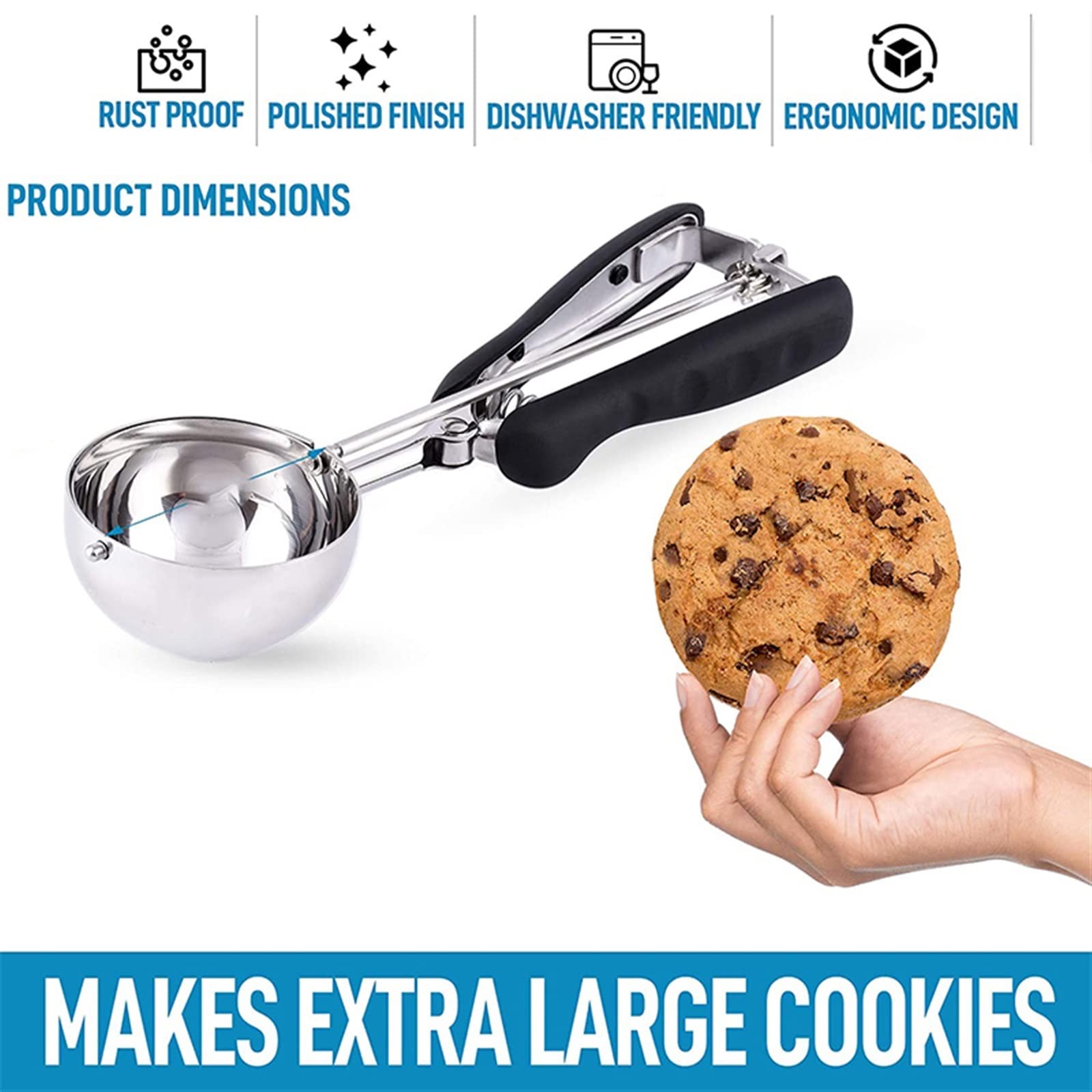 JINGYAN Cuillères à glace Stainless Steel Ice Cream Spoon Antiskid Rubber Handle(Black)