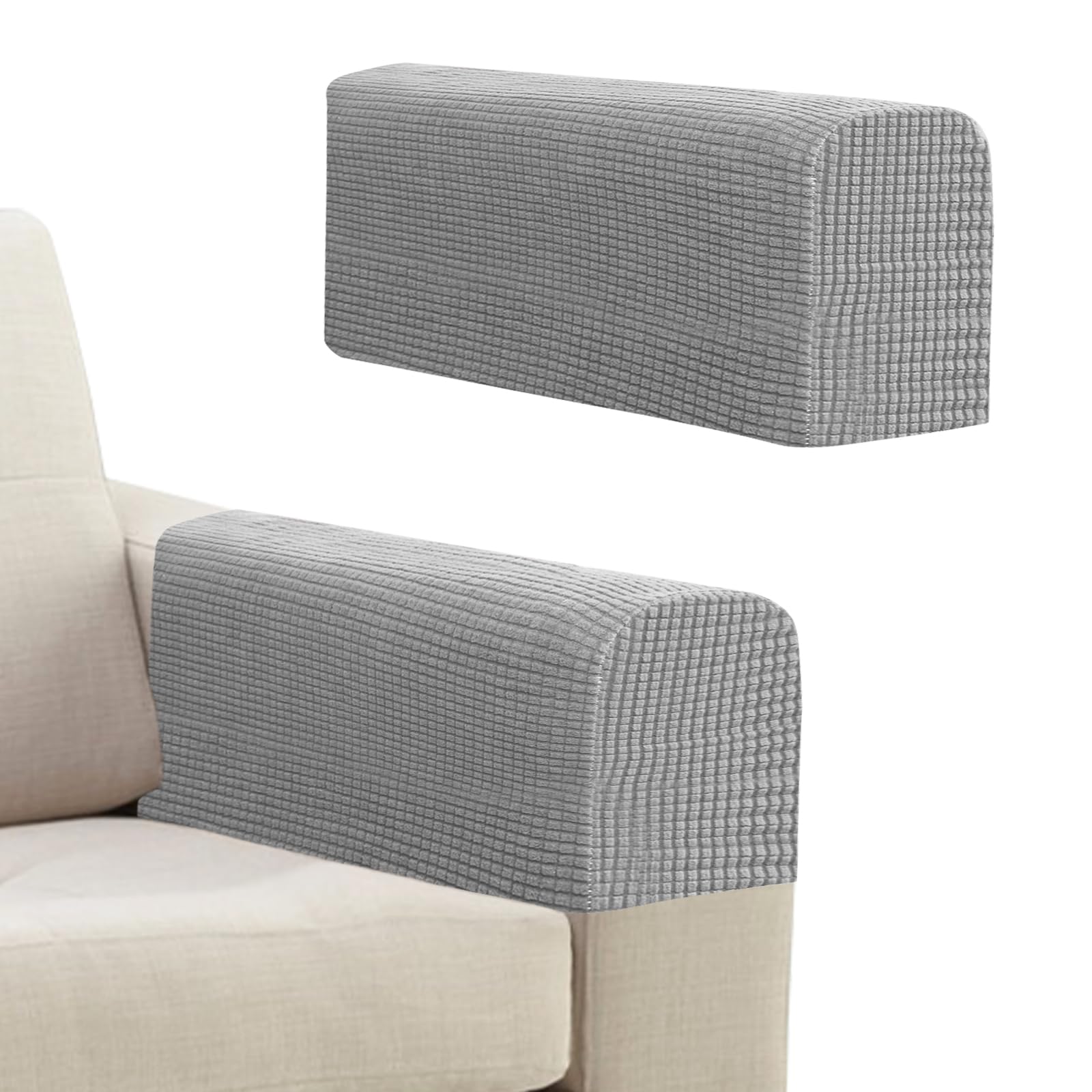 Niuoppy Light Grey 2Pcs Armchair Covers Protectors Slipcover, Sofa Arm Covers Anti-Slip, Thickened Arm Rest Covers For Sofa, Chair Arm Cover For Sofa Protector Couches Recliner（Light Grey）