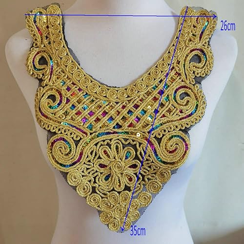 Miniatura 6 de 1 unids Craft Gold Collar Venise lentejuelas bordado floral apliques adorno decorado encaje escote accesorios de costura (oro 002)