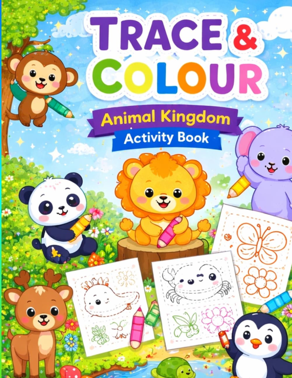 TRACE AND COLOUR: ANIMAL KINGDOM: A FUN TRACING AND COLOURING ACTIVITY BOOK FOR AGES 2-5