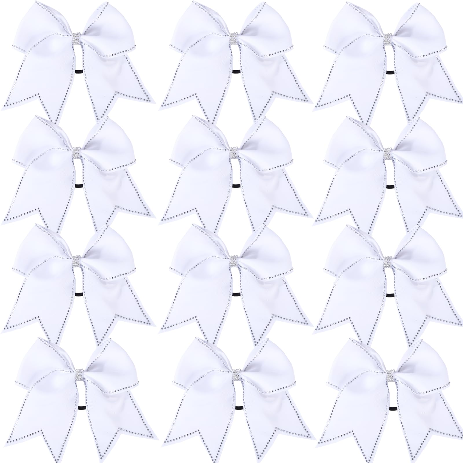 Hipcheer Large Rhinestones Cheer Hair Bows,12 PCS Glitter 7" Cheer Bows Ponytail Holder Girls Hair Bows for Cheerleaders Girls Softball Sports