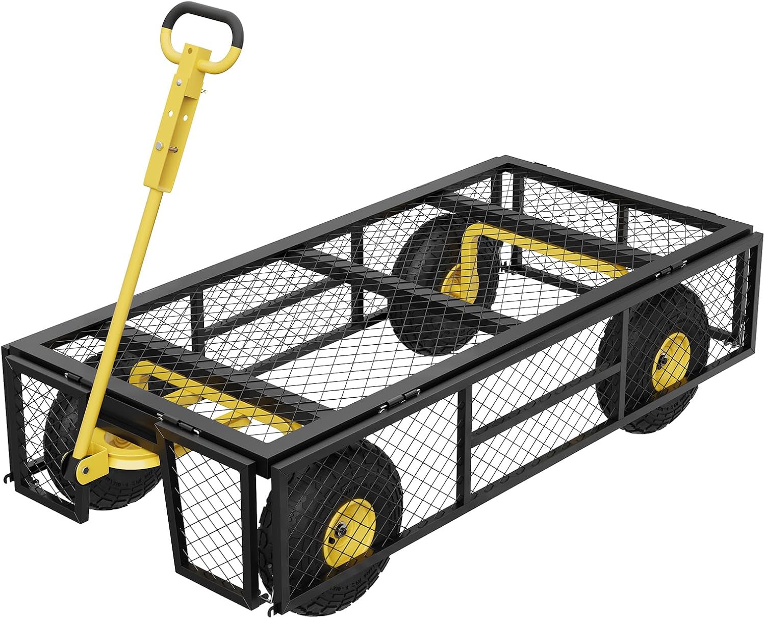 900 LBS Garden Cart on Wheels with Adjustable Handles, 900 LBS Heavy Duty Steel Garden Wagon with Removable Mesh Sides to Convert into Flatbed, Wagon Cart for Lawn Farm Yard, Black