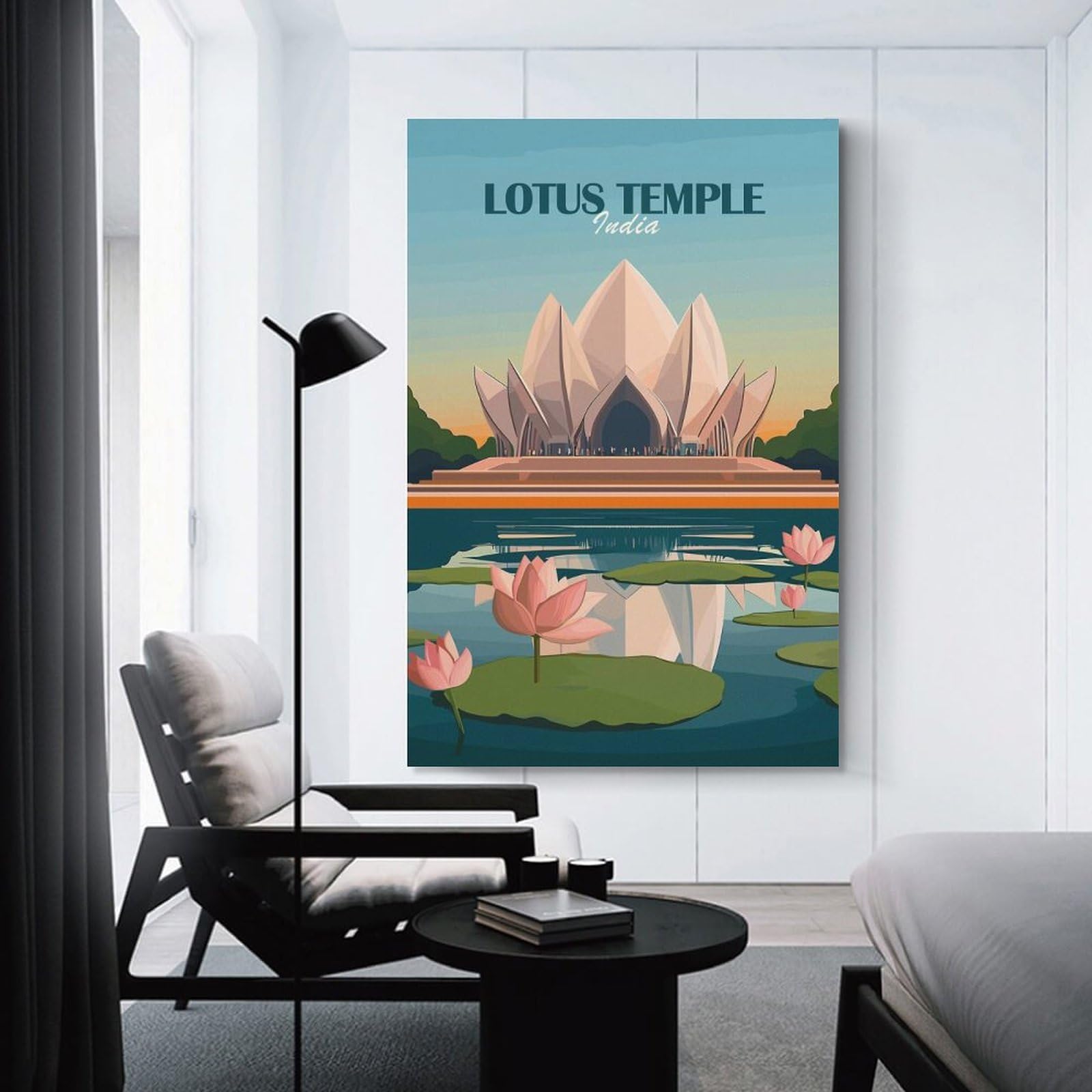 Junmoney Unframe-Style-21 Lotus Temple India Canvas Wall Picture, 16X24inch(40X60cm), For Wall Displays, Bedrooms Or Room Updates, Wall Decor Suited To Curated Displays
