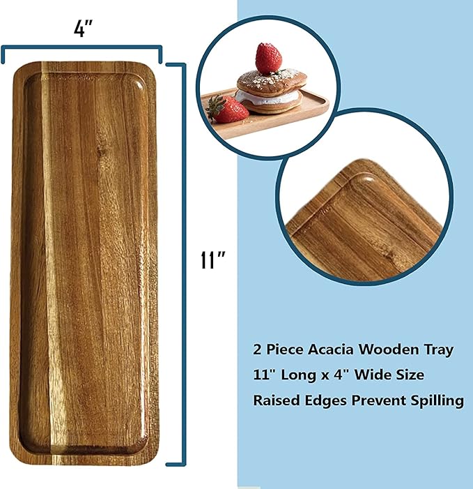 Bandeja de Baño Larga de Madera de Acacia, Organizador para Toilet, 11 x 4 Pulgadas miniatura 3