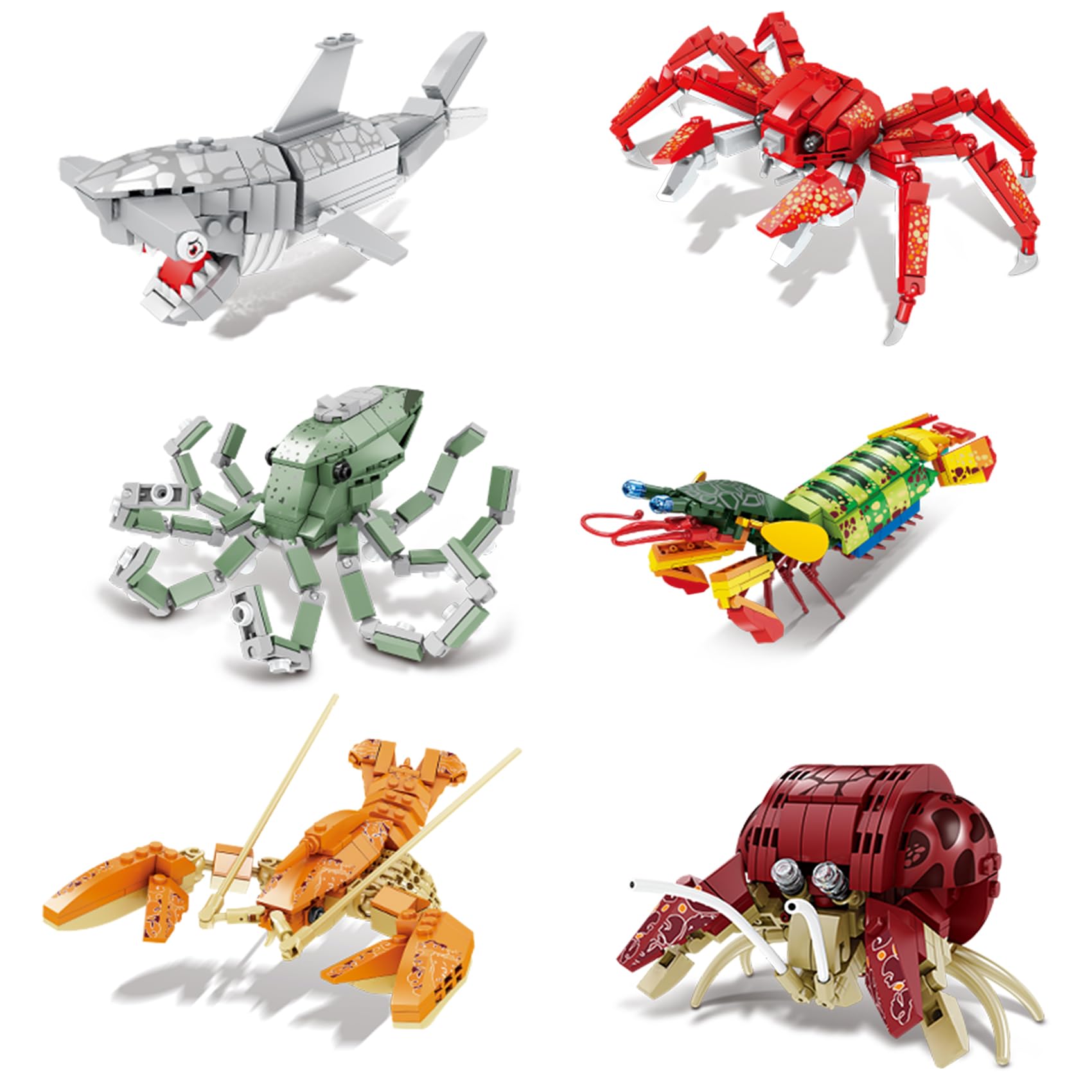 Oichy Sea Animal Building Block Sets 6-in-1 Ocean Series Building Toys Educational Brick Sets for Childs and Adults (Avg 174pcs)