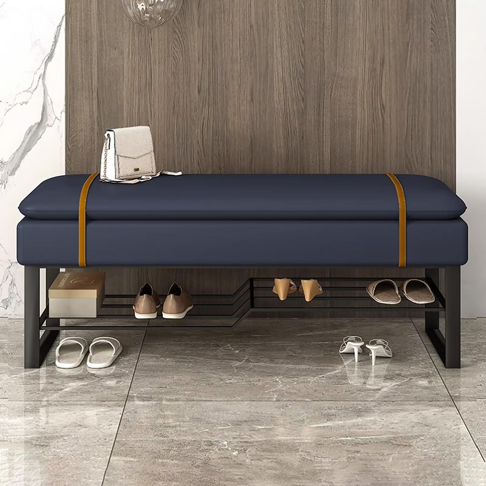 Banc à chaussures en cuir pour entrée et salon chic