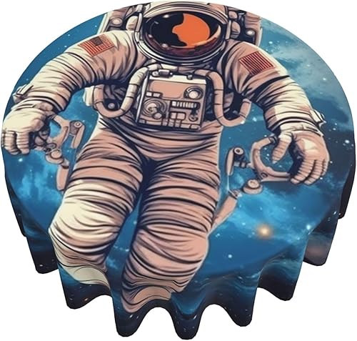 Miniatura 6 de Astronauta Planet Print Tablecloth Waterproof Wrinkle Resistant Round Table Cover Washable Table Cloth for Indoor Outdoor Kitchen Dining Room