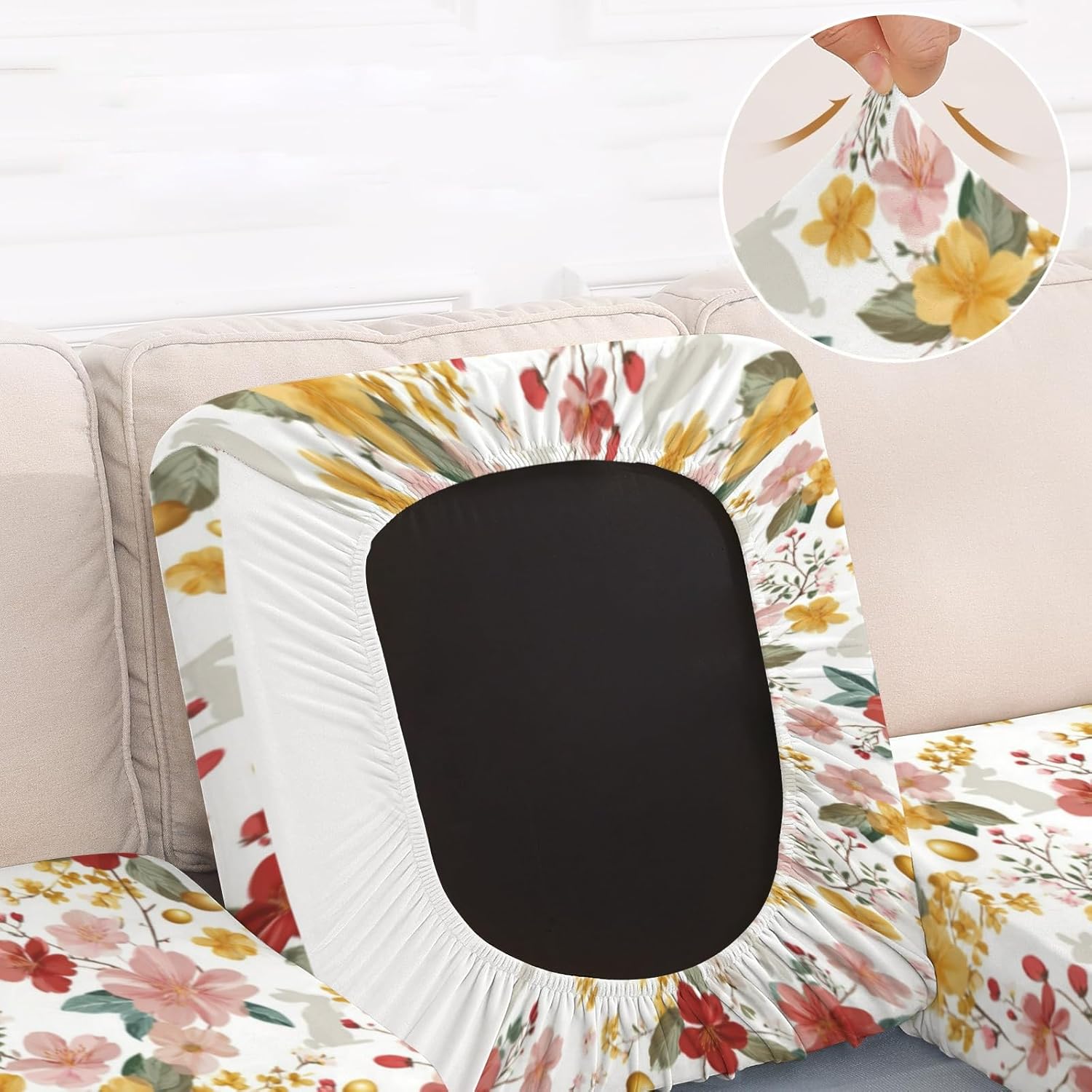 Spring Easter Floral Art Loveseat Covers Couch Covers for 2 Cushion Couch, 2-Piece Stretch Sofa Slipcovers Anti-Slip Washable Furniture Protectors for Dogs Pets