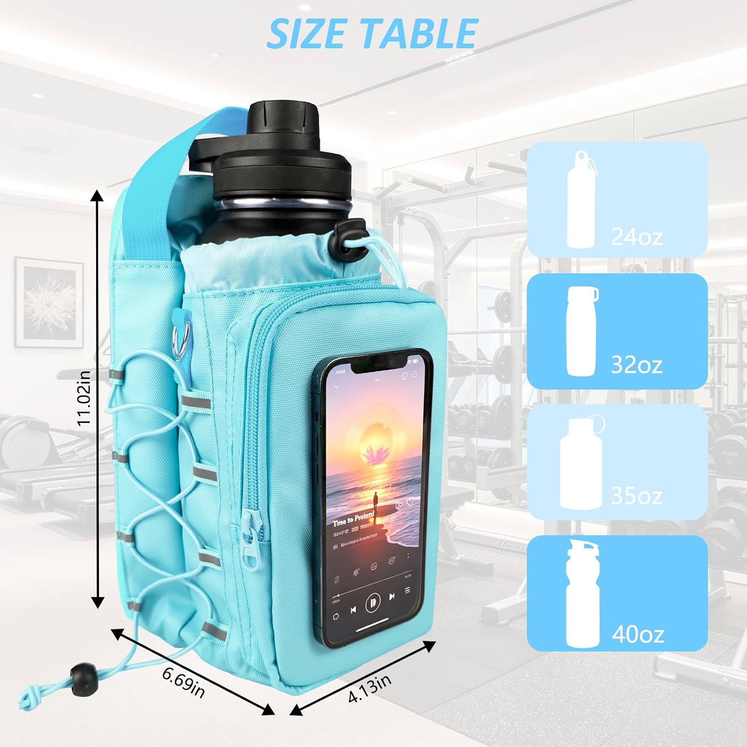 JACZZO Magnetic Gym Bag, Water Bottle Holder,Hands-Free Phone Mount,Gym Gifts for Women and Men (Blue)