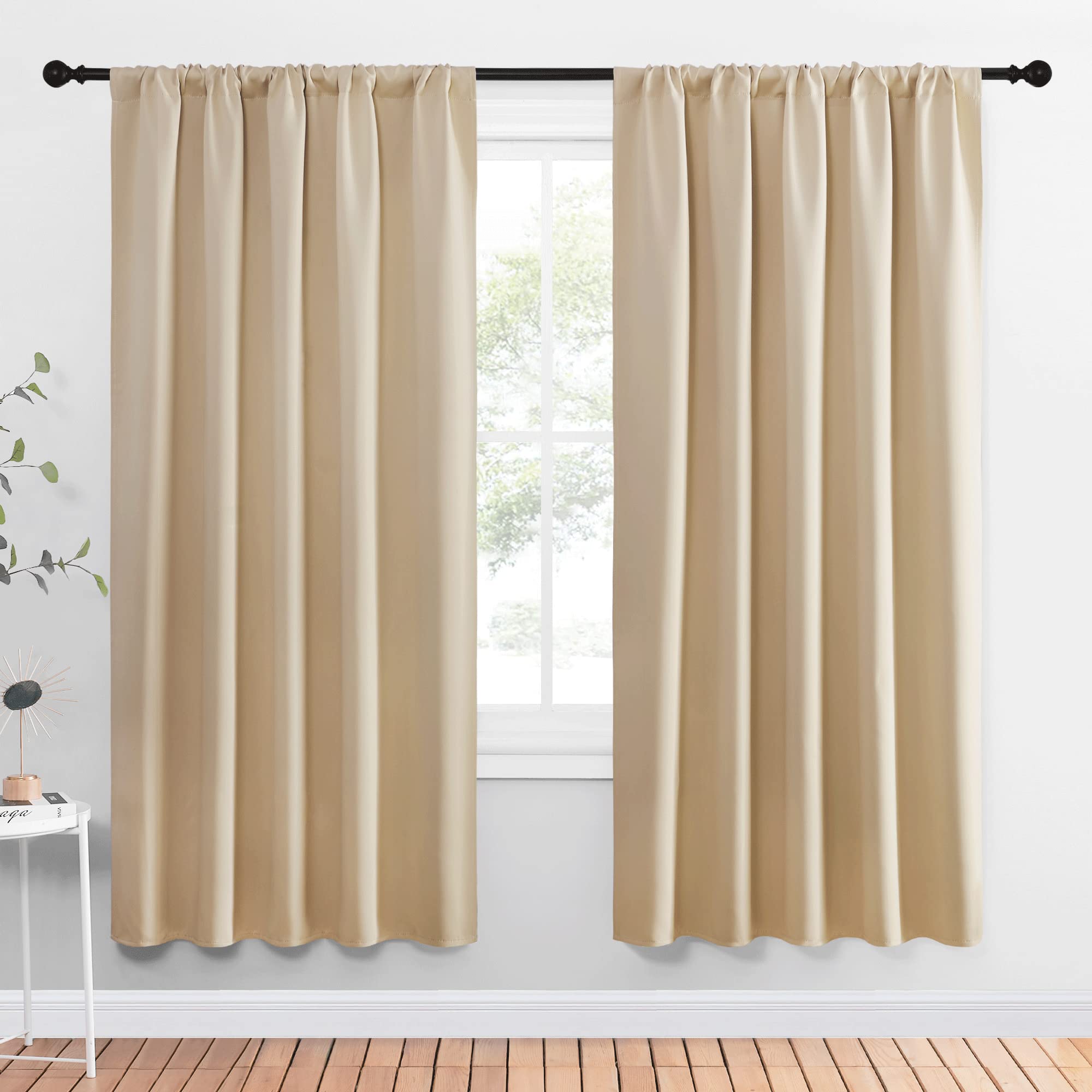 NICETOWN Room Darkening Curtains for Bedroom - Triple Weave Home Decoration Thermal Insulated Solid Drapes for Kitchen (Biscotti Beige, Set of 2 Panels, 52 x 72 Inch)