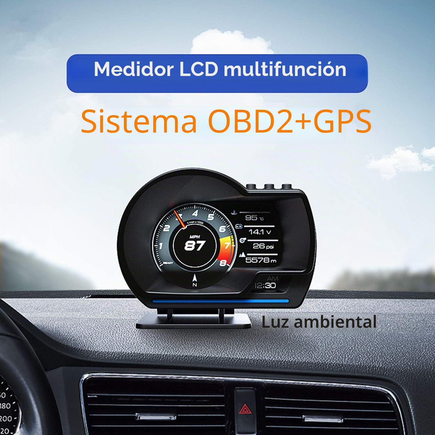 Pantalla de cabeza para coche, OBD2 y GPS modos duales, indicador inteligente HUD visualización HUD velocímetro RPM alarma Km/h MPH compatible con todos los coches y camiones