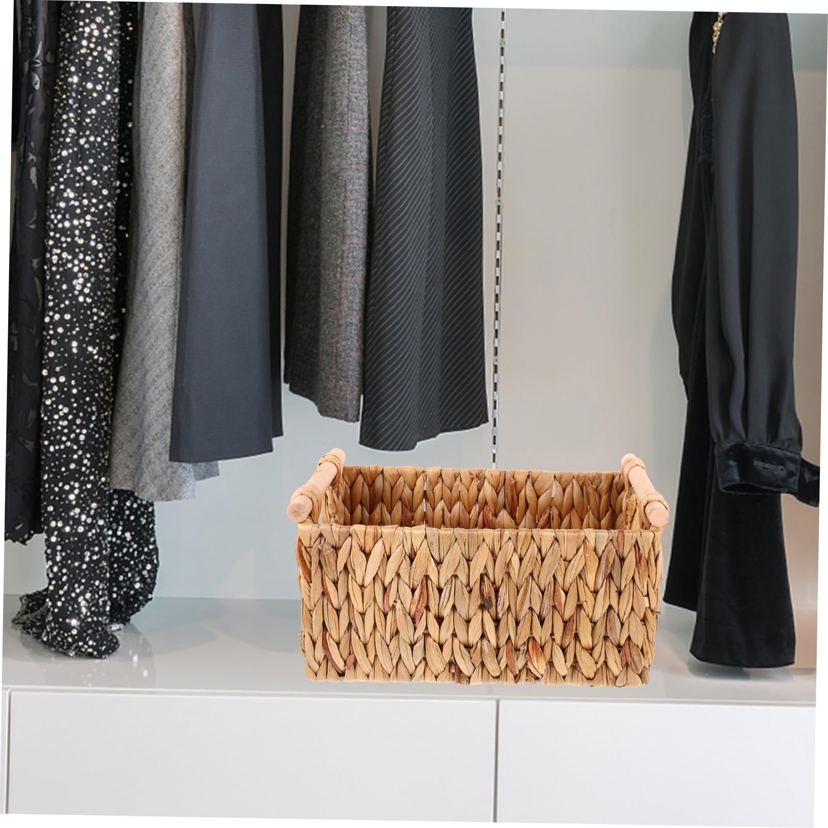 Cesta Tejida de Estilo Rústico y Natural con Asa de Madera, de Fibra Natural y Hierro, para Almacenar Libros o Papel Higiénico en Casa