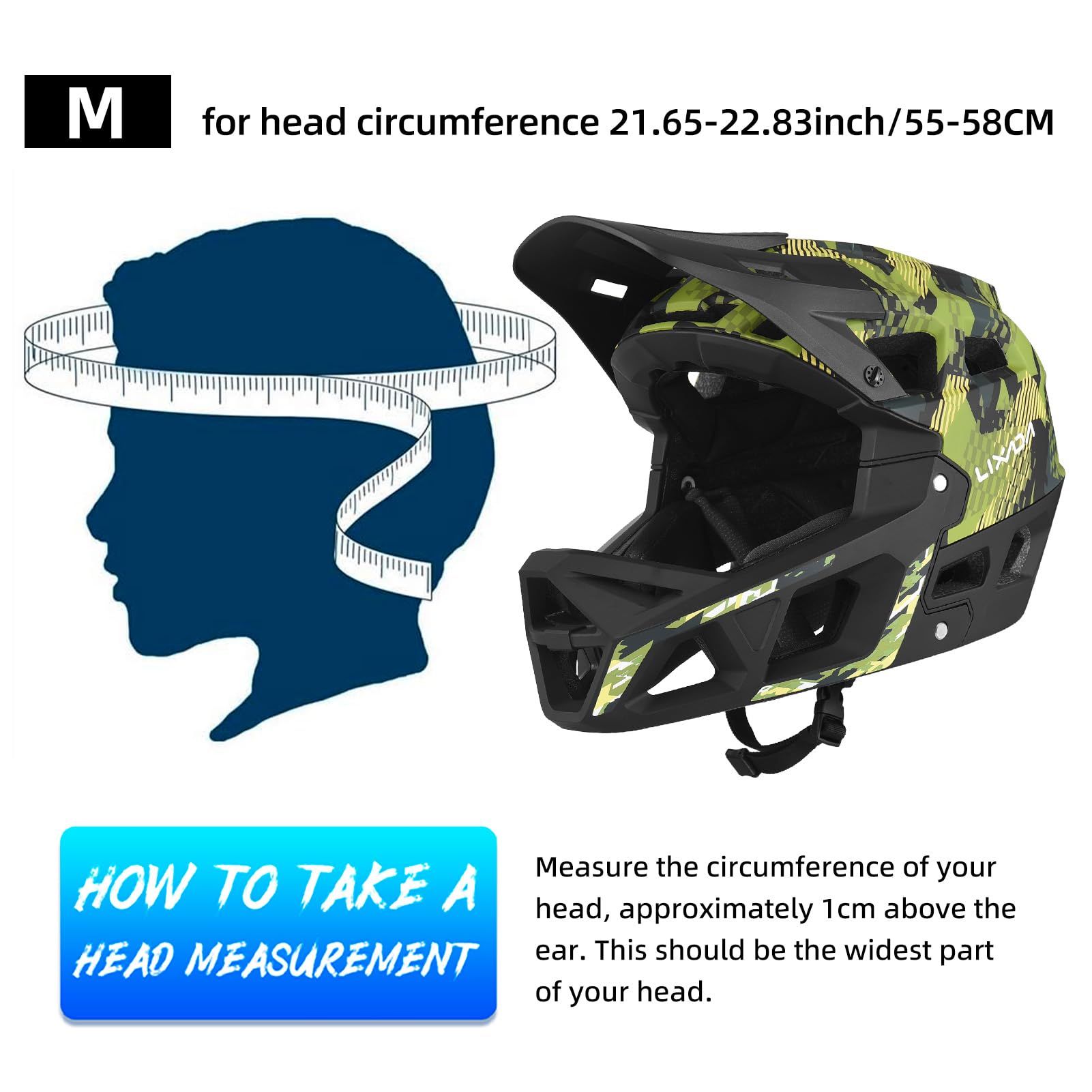 Lixada Casco integral de bicicleta de montaña para adultos, casco de bicicleta de montaña para adultos, para hombre y mujer, circunferencia de la cabeza de 55-58 cm/59-61 cm, casco de bicicleta