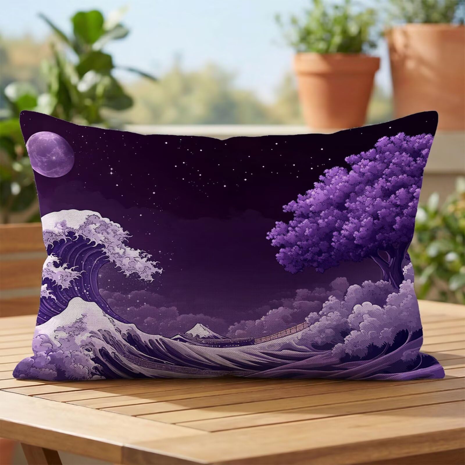 Coussin exterieur impermeable violet protection deperlante 50x75 cm