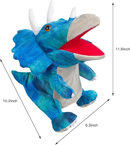 Vista 7 de Lindo muñeco de mano de dinosaurio, juguete de peluche abrazable, divertido dragón de Halloween, muñeca de dinosaurio, juguetes interactivos