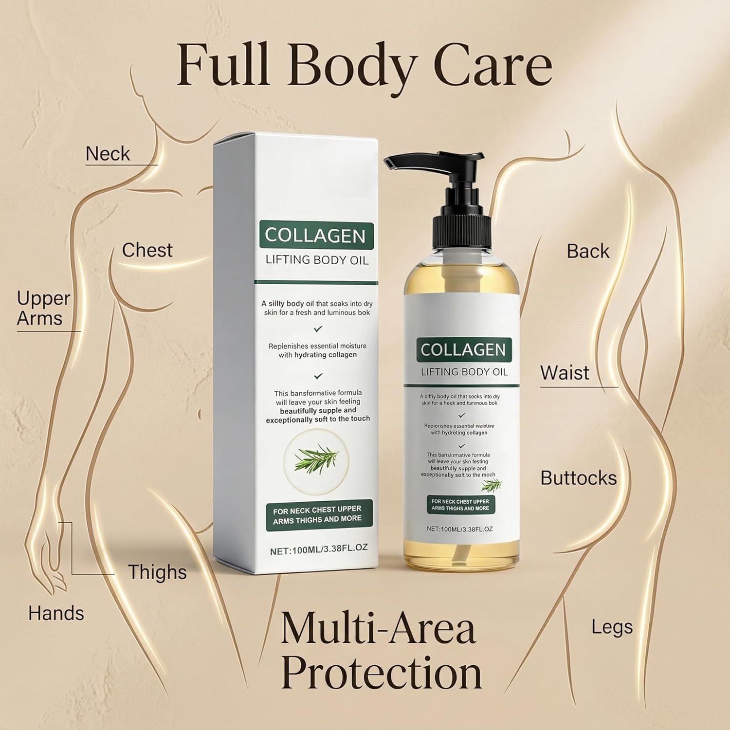 2 flaconi di olio al collagene,Collagen Body Oil,Olio per il corpo lifting al collagene,Idrata e leviga la pelle, olio al collagene per il corpo e il viso, Oli da massaggio per gambe e corpo intero