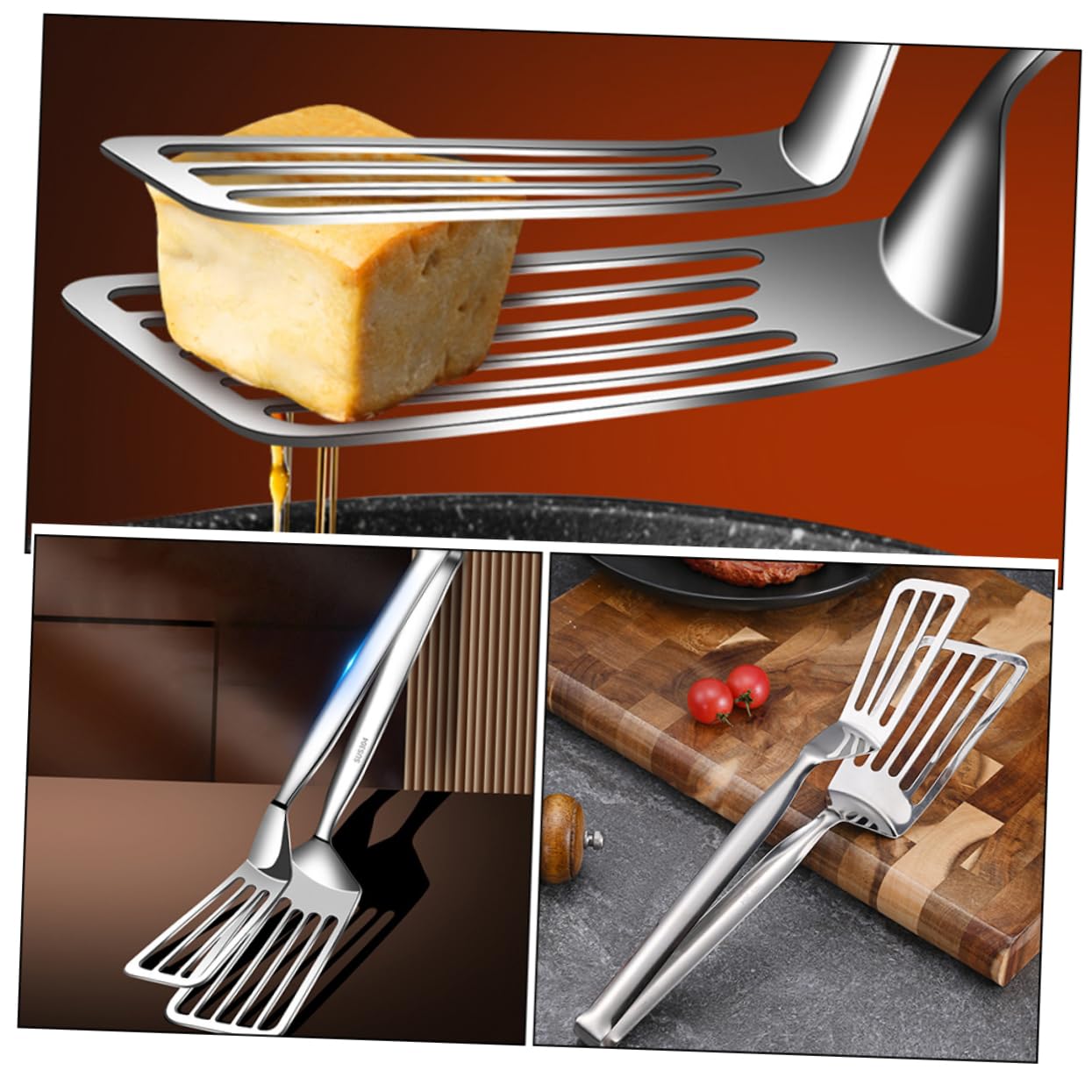MAGICLULU 4 Stück Gebratener Fisch Mit Umdrehbarem Fischspatel Klemmzange Gadget Kochschaufel Küchenutensilien Umdrehbarer Pfannenwender Pfannkuchenwender Aus Edelstahl 304