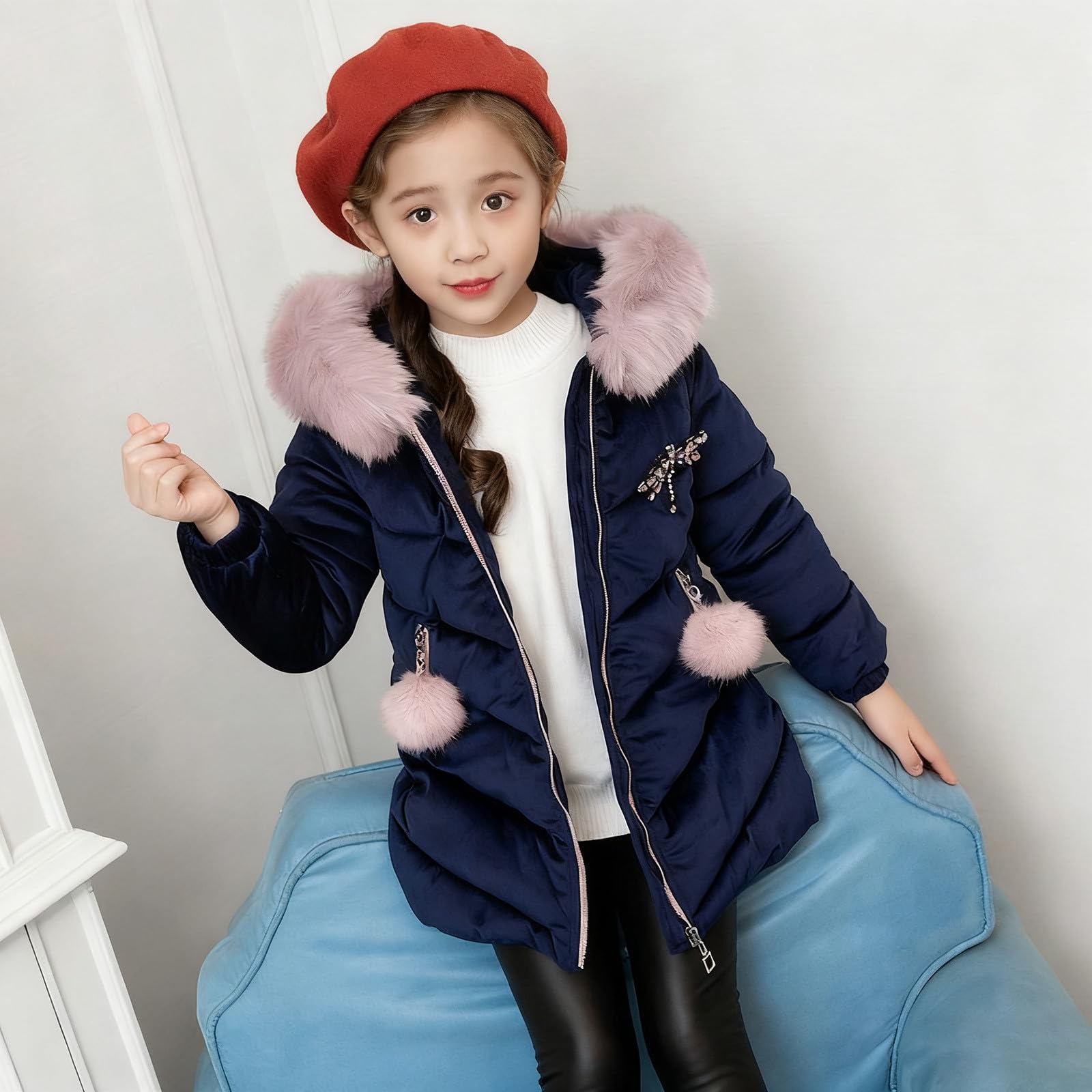 Generisch 2025 Mädchen Daunenjacke Wintermantel Langer Mantel Dicke warme Oberbekleidung für kaltes Wetter Winddicht Weiches Fleece Kindermode